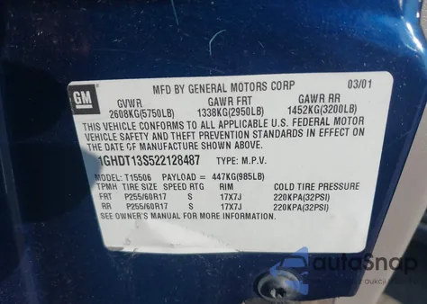 2002 Oldsmobile Bravada из США, поврежденный, VIN 1GHDT13S522128487